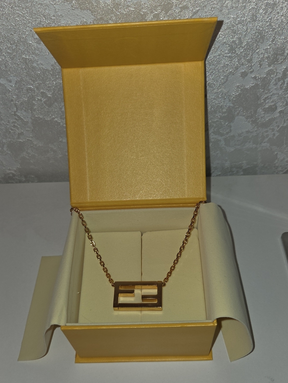 Fendi Gold Tone Double-F Logo Pendant Necklace In The Box